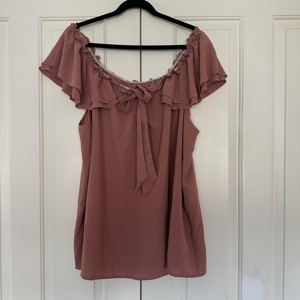Shein Curve Blouse 4XL Peach Apricot Off Shoulder Ruffle Flutter‎ Plus Tunic Top